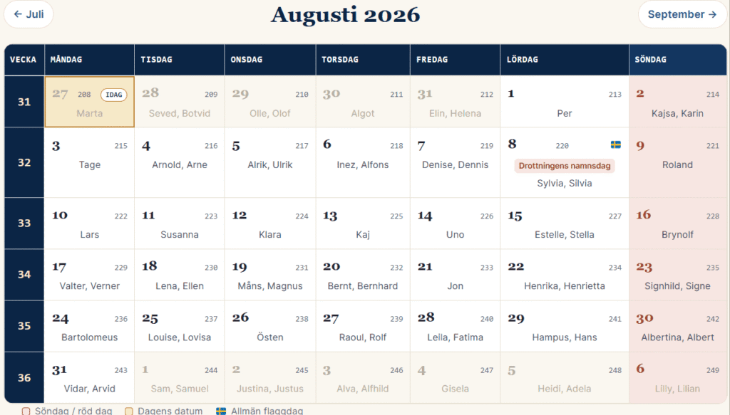 kalender augusti 2026