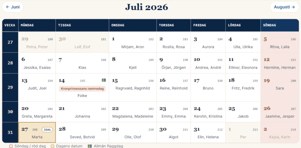 kalender juli 2026