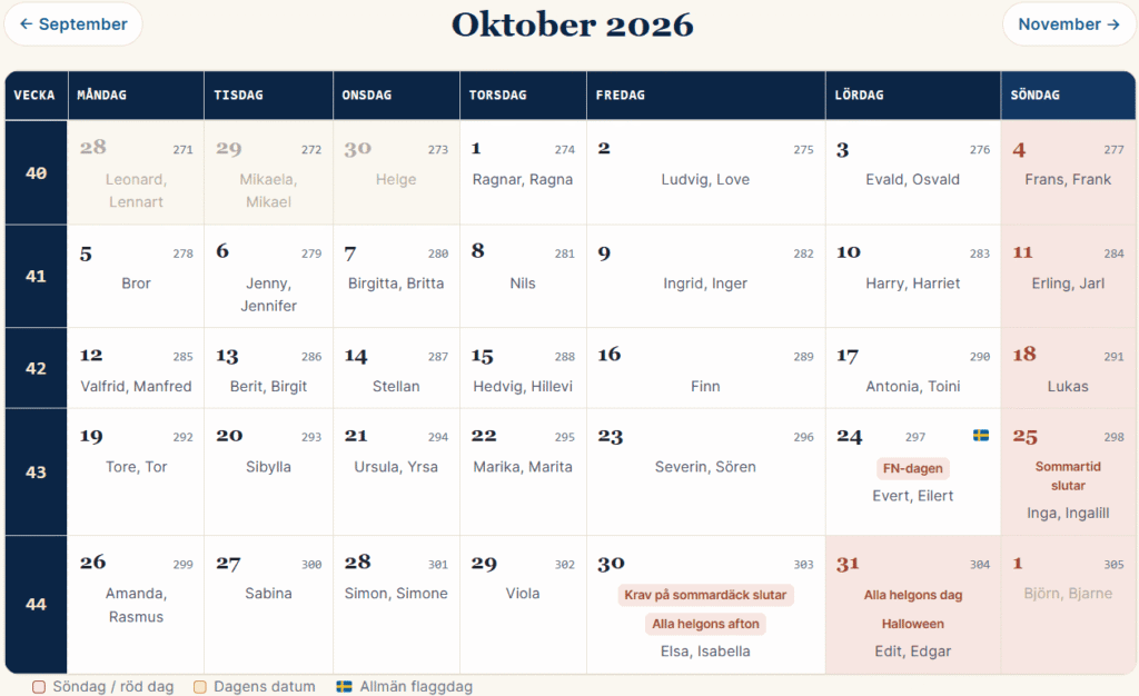 kalender oktober 2026
